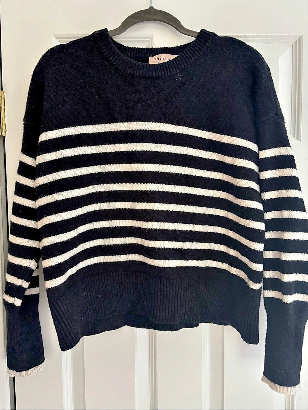 philosophy Striped Crewneck Sweater in Black & White Size XL